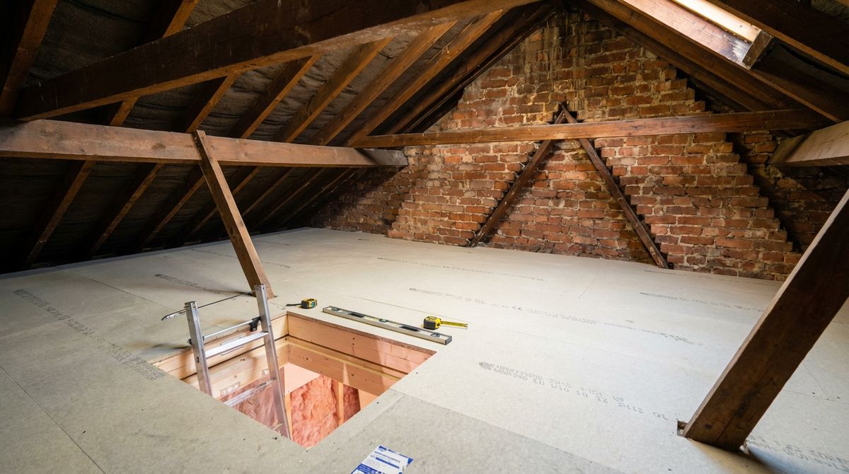 Raised loft boarding fitted over loft insulation